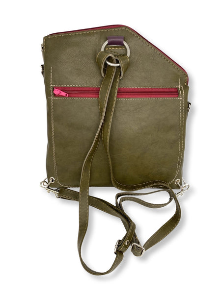 FLUID medium triangular bag / rucksack (greens & pinks)