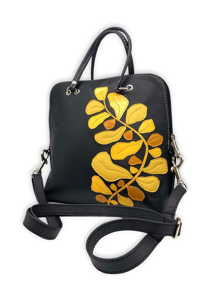 FIG LEAVES medium bag/rucksack (black/yellow ) no