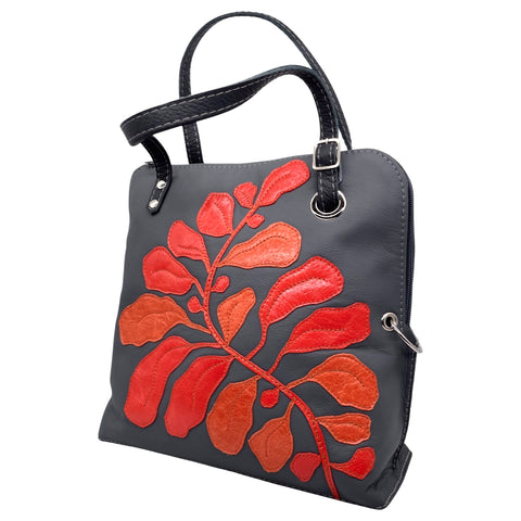 FIG LEAVES medium bag (grey & orange/red)