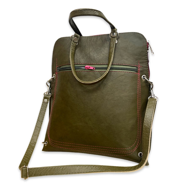 FIG LEAVES      large bag / rucksack      (Olive green & pink)