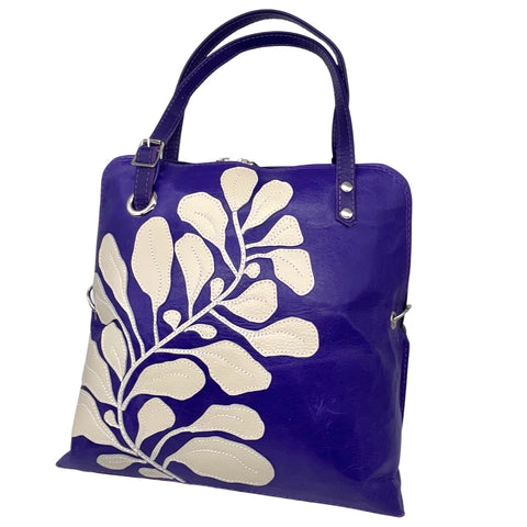 FIG LEAVES medium bag (purple blue & cream)